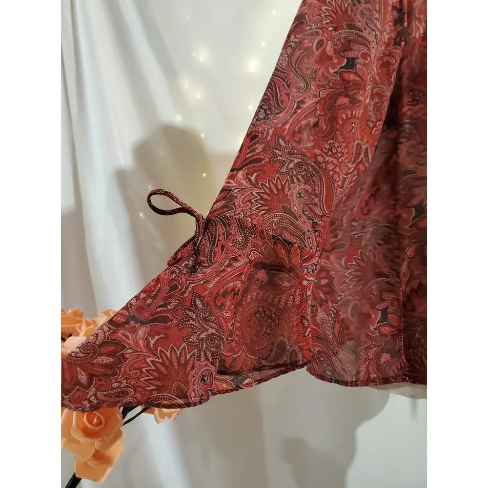 Vtg 90s y2k Fashion Bug Sheer Paisley V-Neck Bell Sleeve Blouse Sz 14/16 XL Boho - Picture 5 of 10